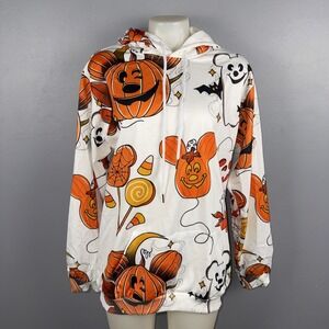 Aloha Mickey Mouse Shapes Halloween Hoodie Medium White Orange Pumpkins